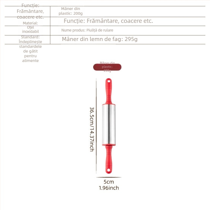 Rulou din silicon pentru aluat, design tip rulă, mâneri din lemn la ambele capete, pentru foi de gyoză