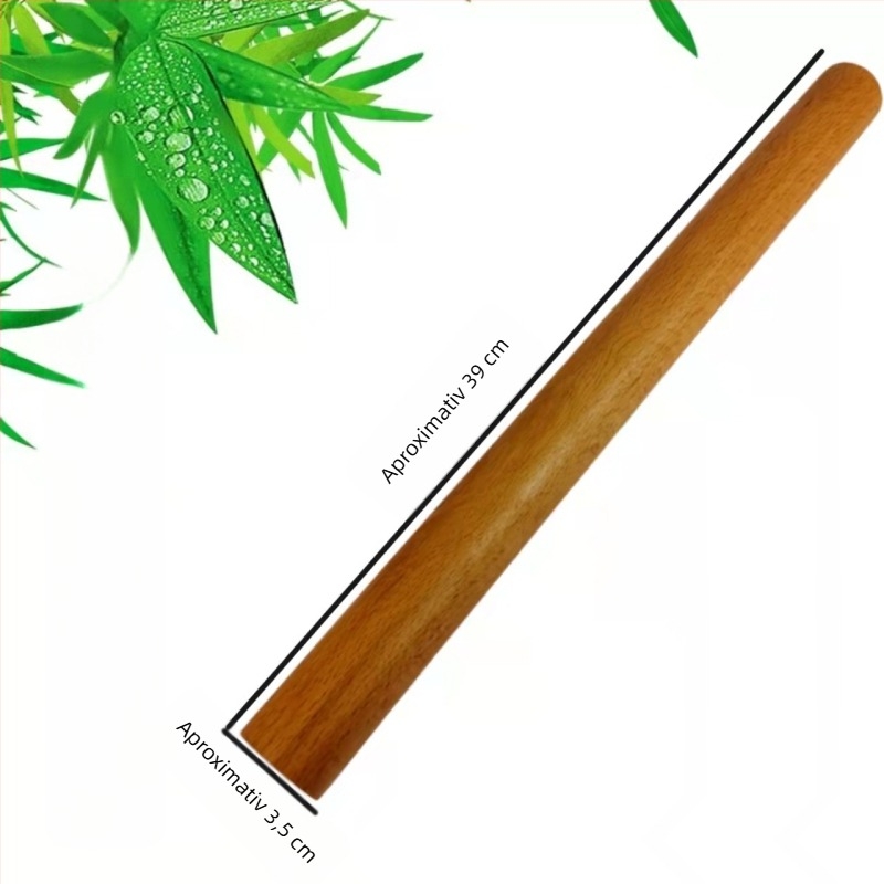 Rulou din lemn cu capete duble pentru aluat de găluște, 27 × 2,7 cm