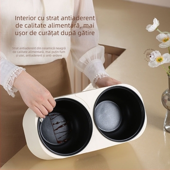 Oală electrică cu două compartimente: hot pot și orez, cu ecran tactil — toate-in-one pentru gătit orez, supă și abur