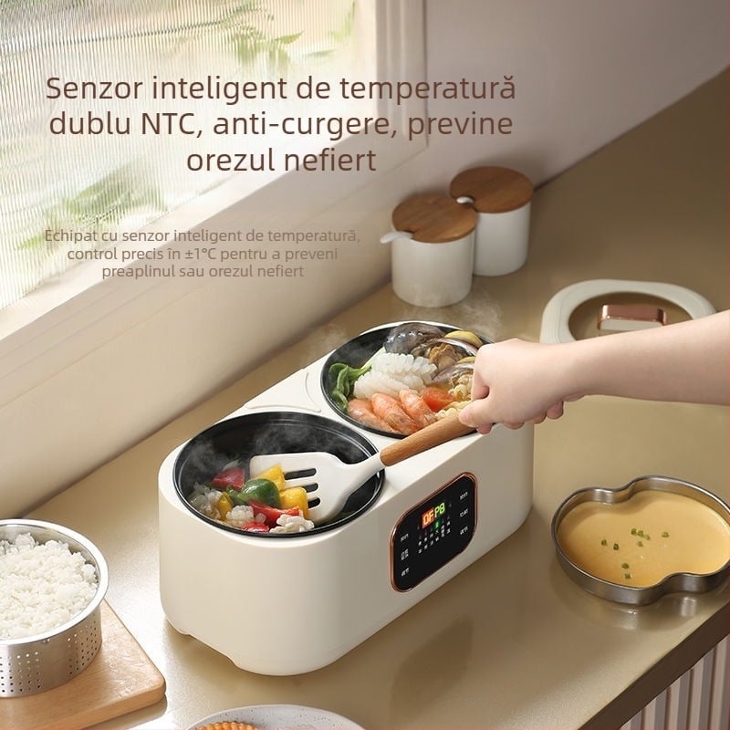 Oală electrică cu două compartimente: hot pot și orez, cu ecran tactil — toate-in-one pentru gătit orez, supă și abur