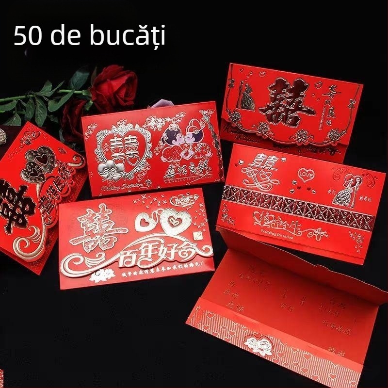 Invitație de nuntă chinezească roșie cu plic
