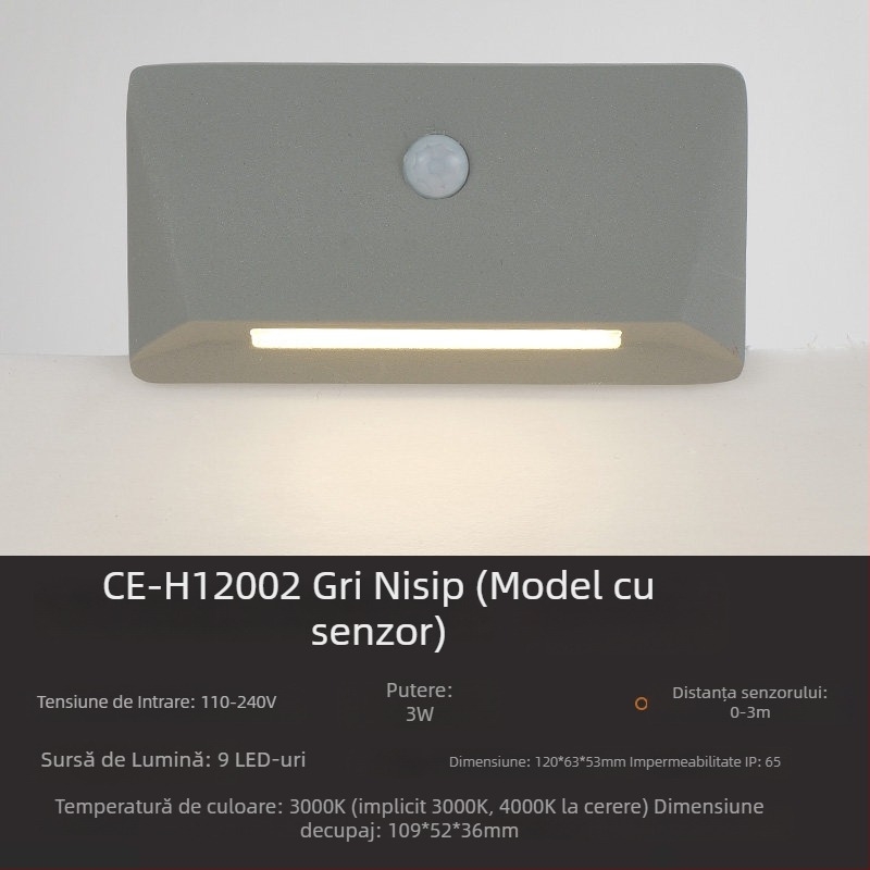 Lumină LED încastrată pe podea, 3W, aluminiu, impermeabilă, pentru trepte și coridor, cu senzor de mișcare