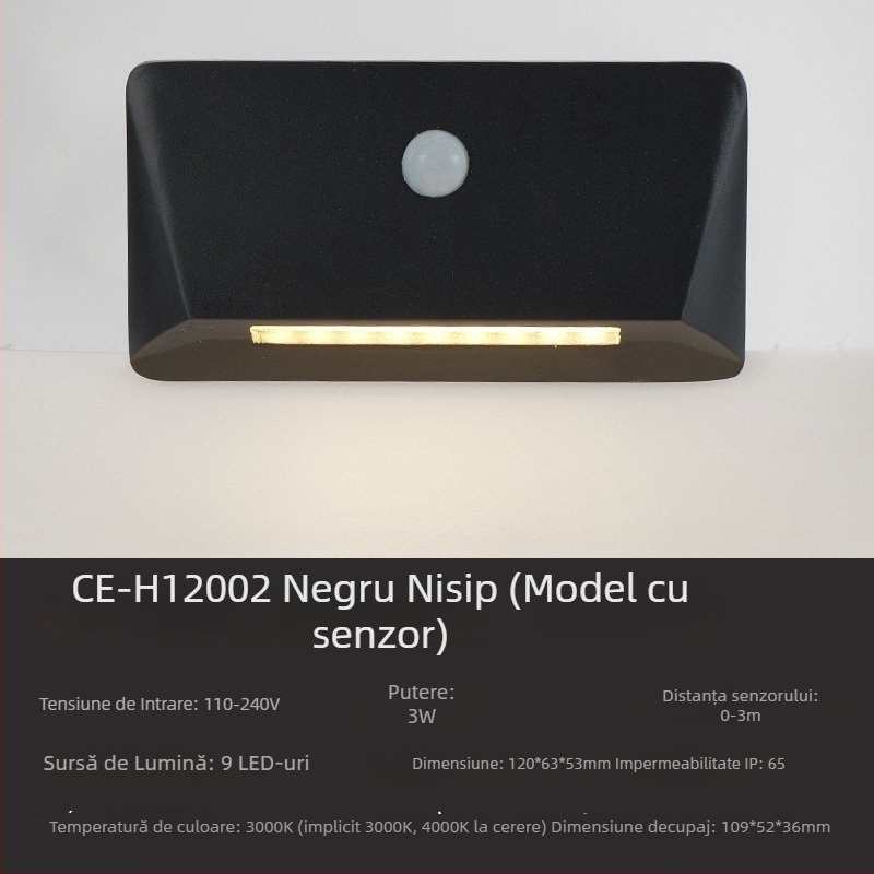Lumină LED încastrată pe podea, 3W, aluminiu, impermeabilă, pentru trepte și coridor, cu senzor de mișcare
