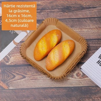 Tava de copt din hârtie de unică folosință pentru air fryer – hârtie rezistentă la grăsimi cu acoperire din silicon, pătrată sau rotundă, absorbantă de ulei