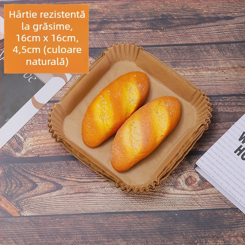 Tava de copt din hârtie de unică folosință pentru air fryer – hârtie rezistentă la grăsimi cu acoperire din silicon, pătrată sau rotundă, absorbantă de ulei