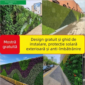 Perete cu plante artificiale și iarbă decorativă pentru spații în aer liber, potrivit pentru garduri de șantier