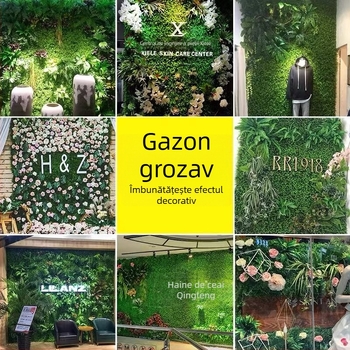 Perete cu plante artificiale și iarbă decorativă pentru spații în aer liber, potrivit pentru garduri de șantier