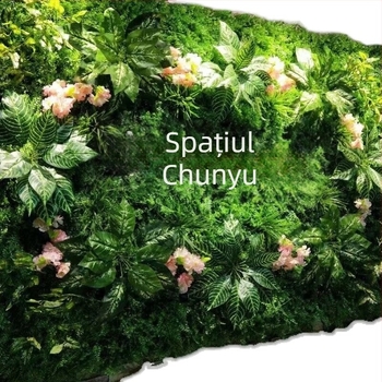 Perete cu plante artificiale și iarbă decorativă pentru spații în aer liber, potrivit pentru garduri de șantier