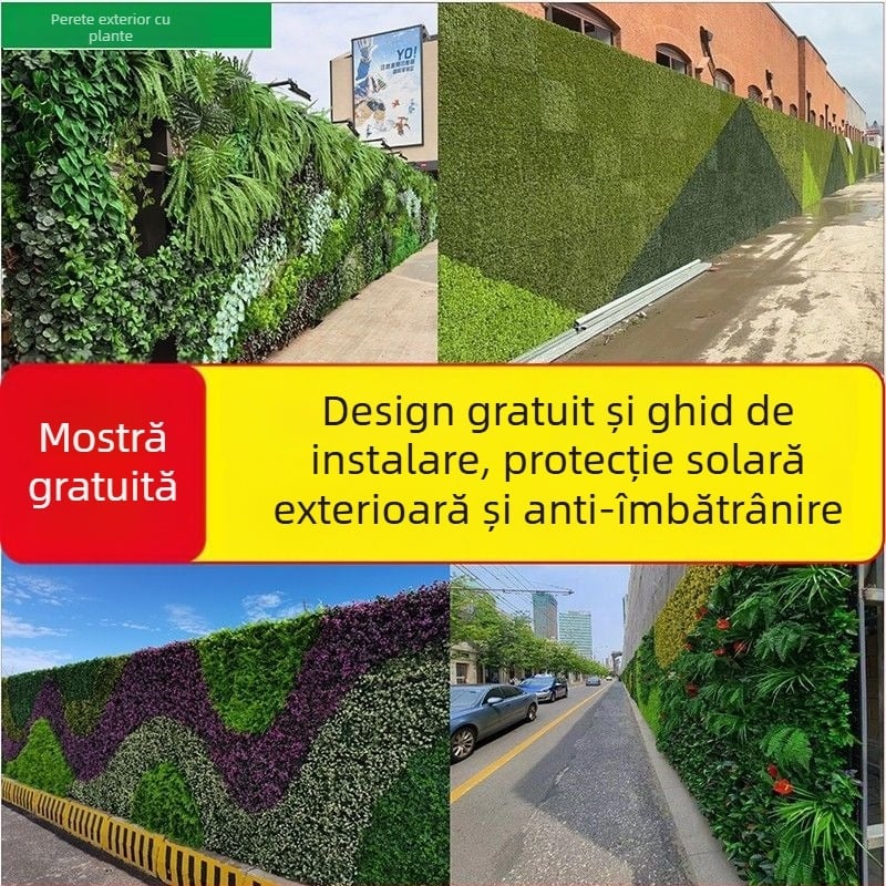 Perete cu plante artificiale și iarbă decorativă pentru spații în aer liber, potrivit pentru garduri de șantier