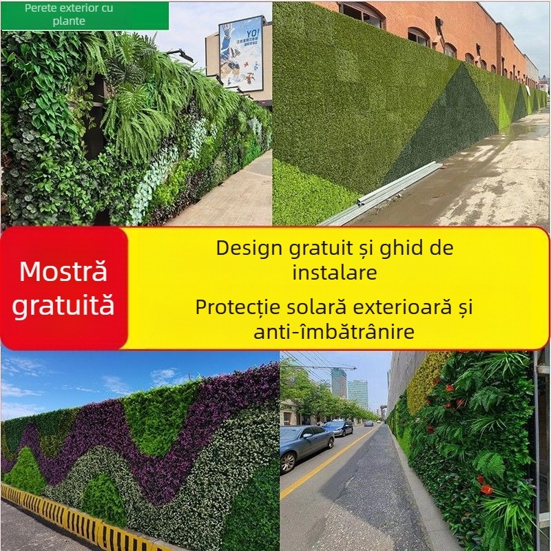 Perete cu plante artificiale și iarbă decorativă pentru spații în aer liber, potrivit pentru garduri de șantier