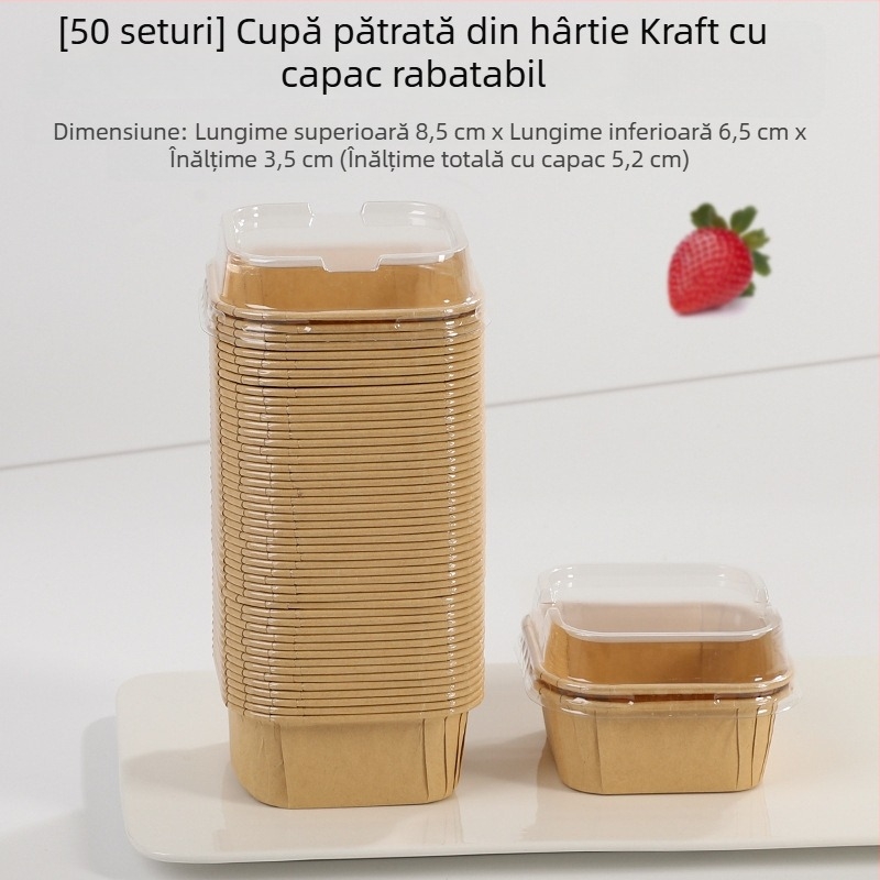 Formă pătrată de brioșe, o singură utilizare, cu capac, tavă de copt din hârtie