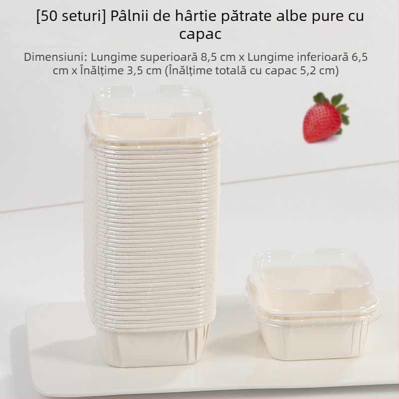 Formă pătrată de brioșe, o singură utilizare, cu capac, tavă de copt din hârtie