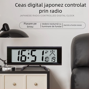 Ceas LCD controlat de radio, cu corecție automată a timpului, ceas de birou digital silențios cu funcție snooze