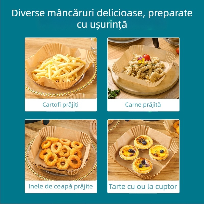 Hârtie pătrată pentru friteuza cu aer – absorbe uleiul, anti-grăsime, alimentară, rezistentă la temperaturi înalte, pentru coacere.