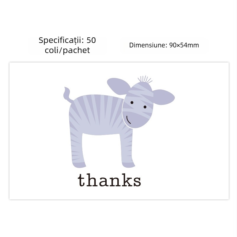 Set de 50 felicitări de mulțumire cu animale desen animate și mesaje de binecuvântare, etichete autoadezive