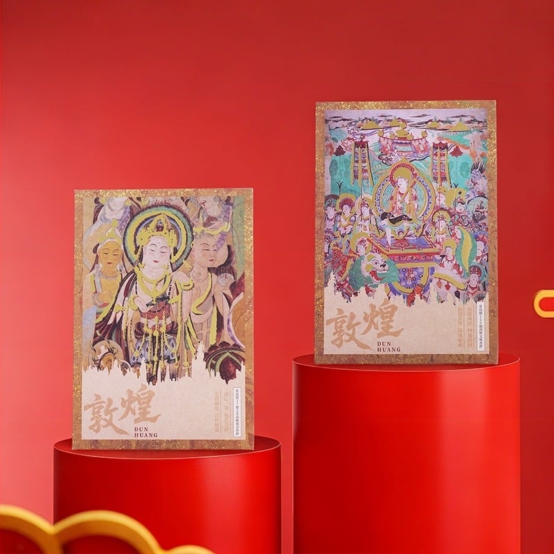 Set de cărți poștale cu fresce Dunhuang – amintiri de călătorie în stil retro, cărți poștale comemorative