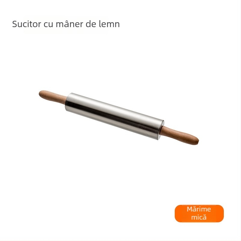 Rulou de aluat din oțel inox, mâner din lemn, potrivit pentru întinderea aluatului și foi de găluște