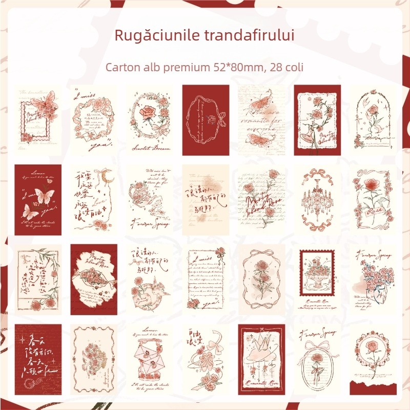 Mr. Paper Lomo Card: Trandafirul Dorințelor, Ilustrație Vintage, Mini Carte poștală pentru Jurnal și Amintiri Studențești