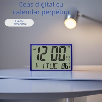 2803 Ceas electronic cu calendar perpetuu, ecran mare LCD, montat pe perete sau pe birou, ceas digital silențios cu cuarț