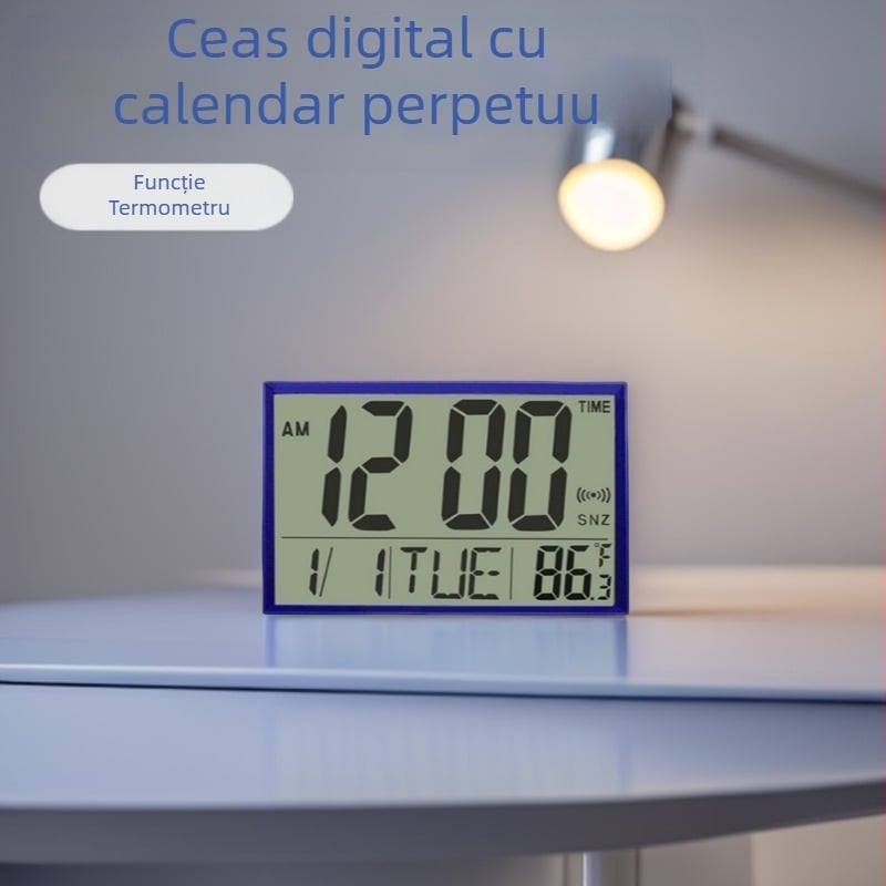 2803 Ceas electronic cu calendar perpetuu, ecran mare LCD, montat pe perete sau pe birou, ceas digital silențios cu cuarț