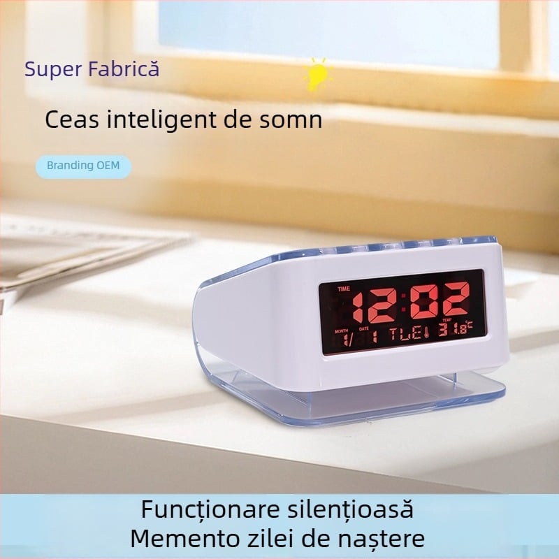 Ceas de alarmă silențios, ceas de birou compact cu afișaj LED, ceas inteligent pentru studenți, ceas digital personalizabil