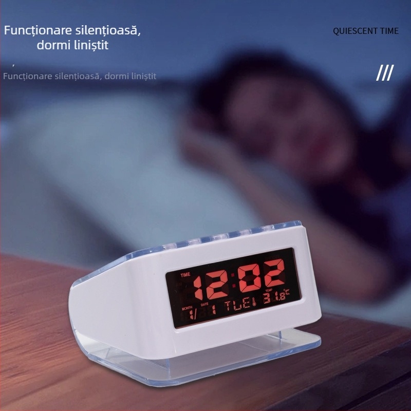 Ceas de alarmă silențios, ceas de birou compact cu afișaj LED, ceas inteligent pentru studenți, ceas digital personalizabil