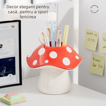 Organizator pentru pixuri în formă de ciupercă și suport pentru pensule de machiaj, decor de birou