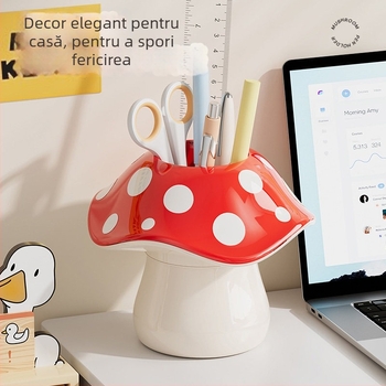 Organizator pentru pixuri în formă de ciupercă și suport pentru pensule de machiaj, decor de birou