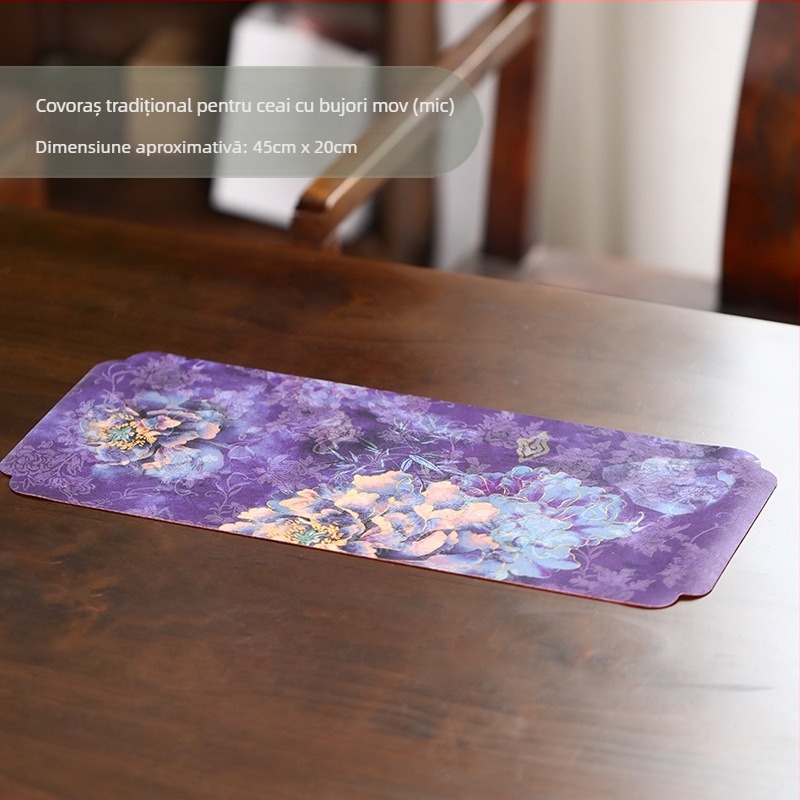 Covoraș pentru ceai cu Bujor și față de masă — impermeabil, din țesătură, decor pentru masa în ceremonia ceaiului, inclusiv ceainic și cești