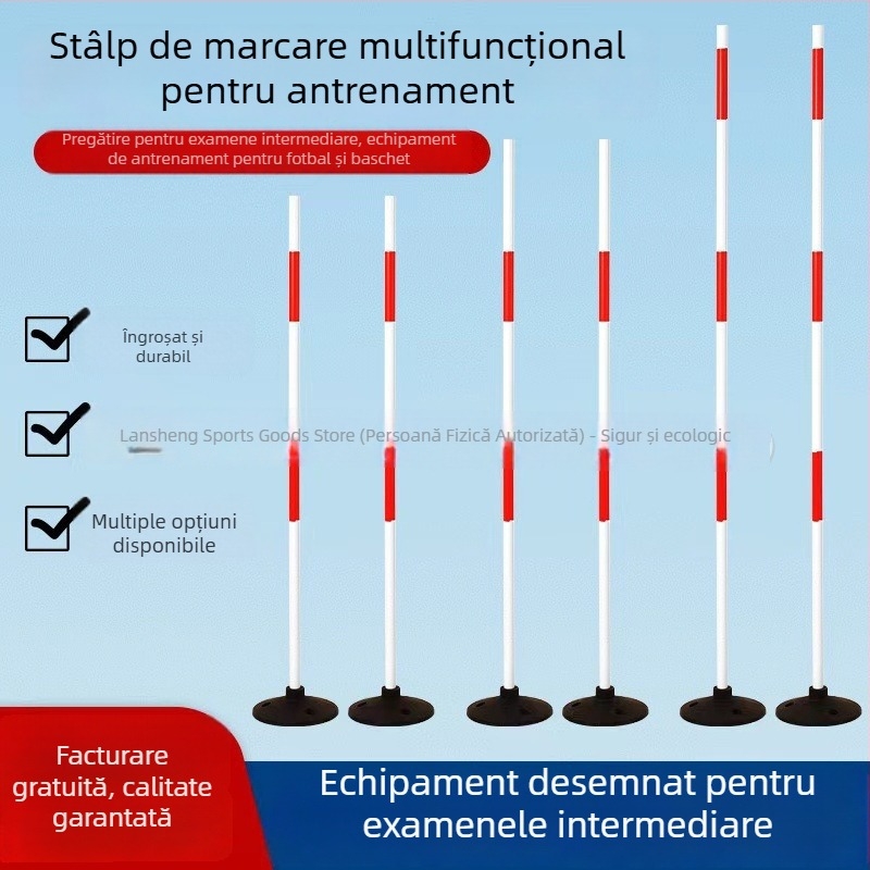 Stâlpi de marcaj pentru antrenamente de baschet și fotbal, cu bază din cauciuc, stâlpi roșu-albi