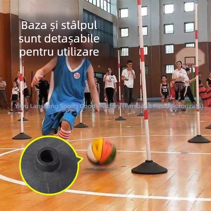 Stâlpi de marcaj pentru antrenamente de baschet și fotbal, cu bază din cauciuc, stâlpi roșu-albi