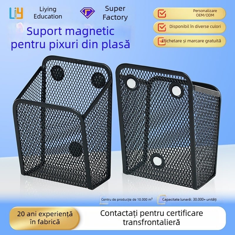 Suport magnetic din metal, pătrat pentru pixuri și organizator de birou