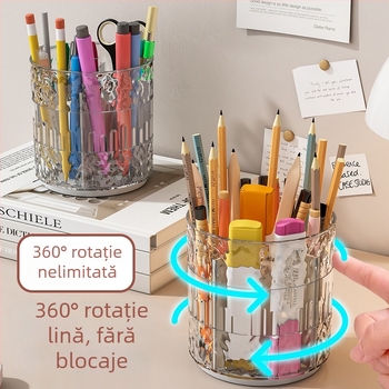 Suport transparent rotativ pentru pixuri, multifuncțional, cu capacitate mare, organizator de birou pentru birou și elevi
