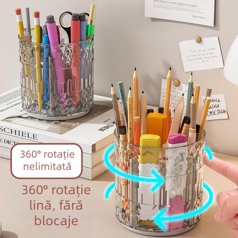 Suport transparent rotativ pentru pixuri, multifuncțional, cu capacitate mare, organizator de birou pentru birou și elevi