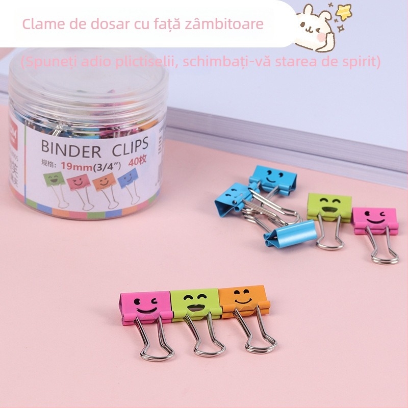Clip pentru documente cu față zâmbitoare, clip metalic pentru documente, 19 mm sau 25 mm (40 buc.)