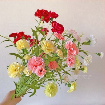 Buchet artificial cu garoafe și liliac, pentru decor acasă, roz deschis și alb