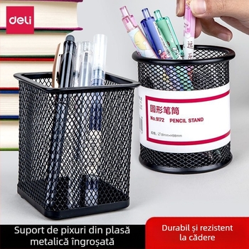 Suport circular pentru pixuri din metal cu plasă – organizator de birou, spațiu de stocare multifuncțional