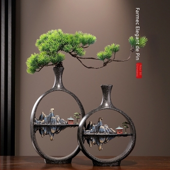 Vază Welcoming Pine în stil chinezesc nou, ornament Zen pentru sufragerie, hol, comodă TV, etajeră de expoziție, birou și cameră de ceai