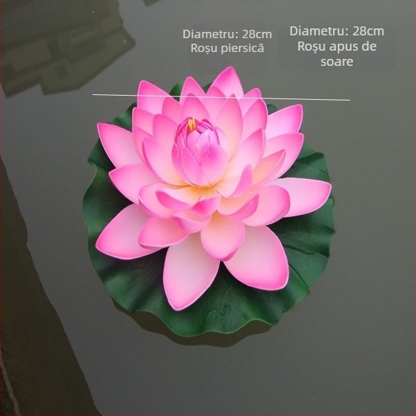 Floare de lotus artificială și frunză de lotus, 28 cm, recuzită pentru decor pe suprafața apei și pentru piscină