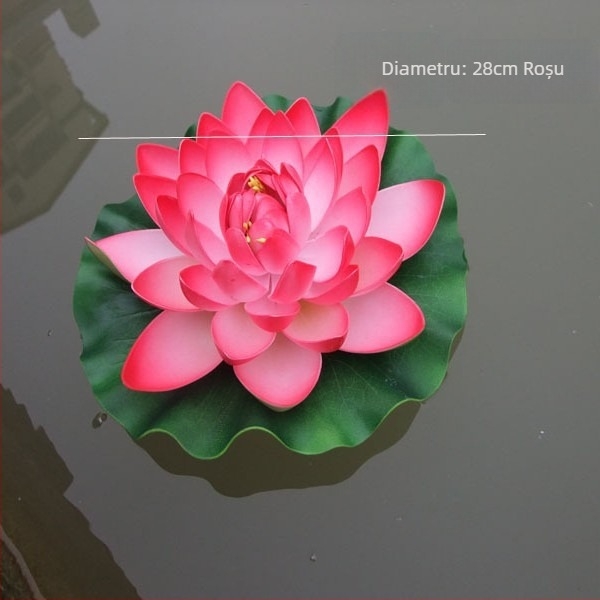 Floare de lotus artificială și frunză de lotus, 28 cm, recuzită pentru decor pe suprafața apei și pentru piscină