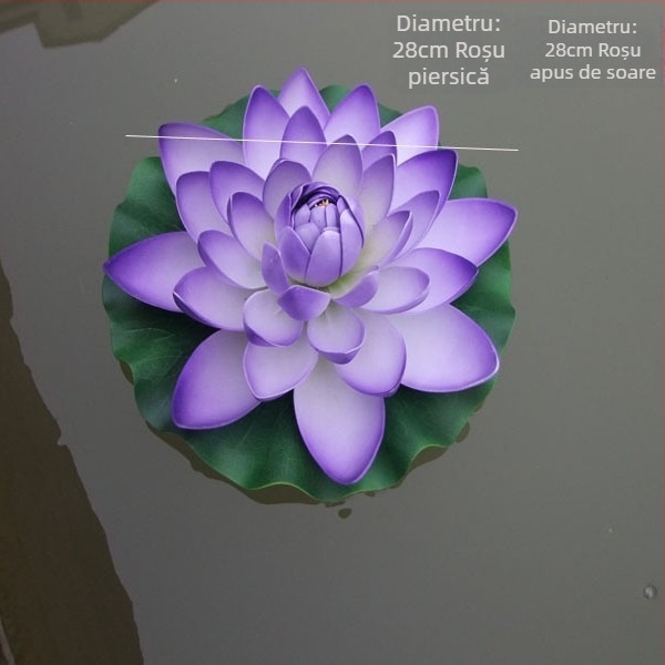 Floare de lotus artificială și frunză de lotus, 28 cm, recuzită pentru decor pe suprafața apei și pentru piscină