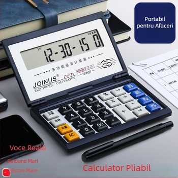Calculator mic pliabil cu capac rabatabil, afișaj 12 cifre, alimentare solară, dimensiune de buzunar