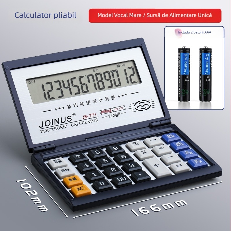 Calculator mic pliabil cu capac rabatabil, afișaj 12 cifre, alimentare solară, dimensiune de buzunar
