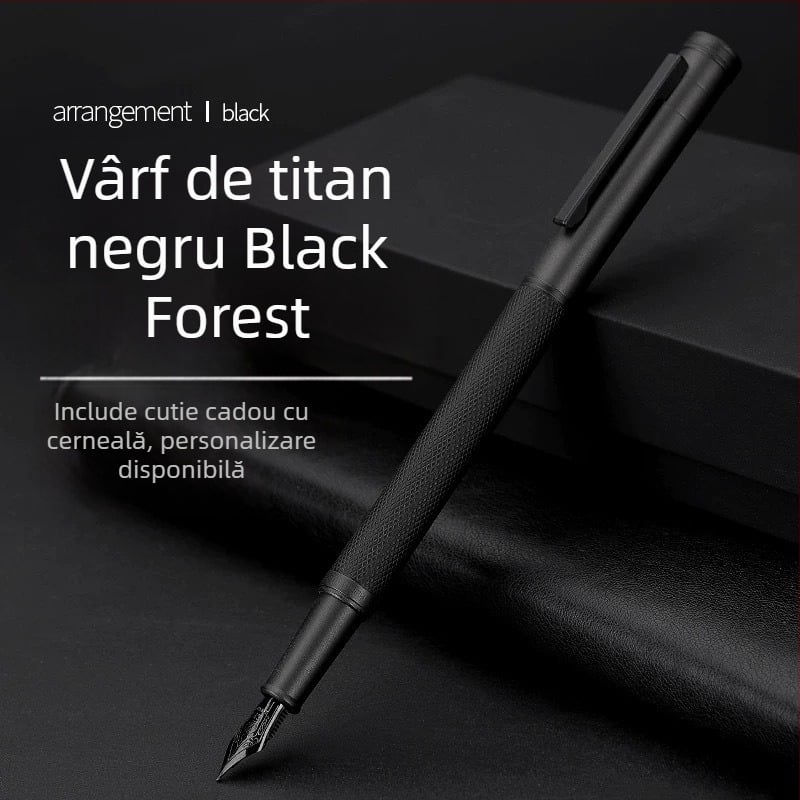 Black Forest stil de caligrafie cu penă dură pentru bărbați, vârf curbat, stilou de birou pentru scrierea la adulți, vârf titan-negru, design elegant