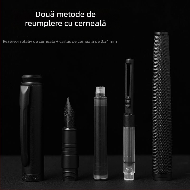 Black Forest stil de caligrafie cu penă dură pentru bărbați, vârf curbat, stilou de birou pentru scrierea la adulți, vârf titan-negru, design elegant