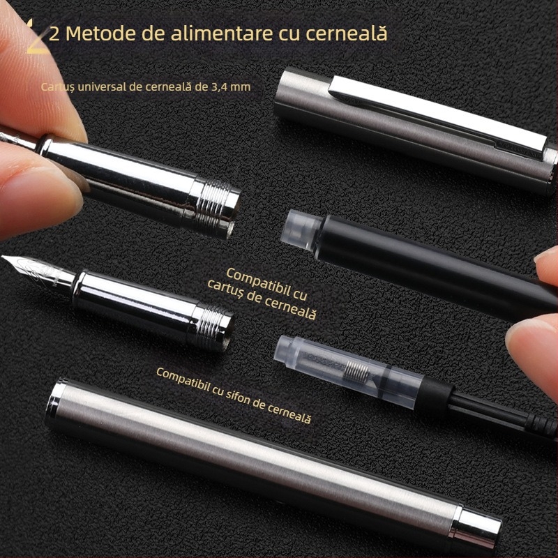 Stilou metalic din oțel integral pentru caligrafie, schițe și semnătură