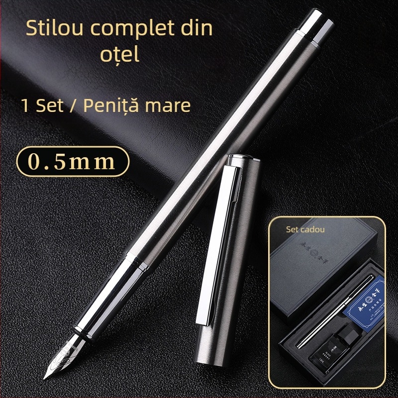 Stilou metalic din oțel integral pentru caligrafie, schițe și semnătură