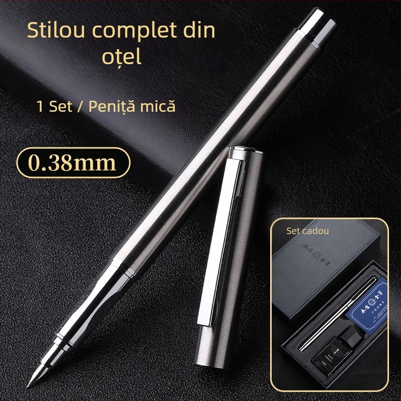Stilou metalic din oțel integral pentru caligrafie, schițe și semnătură