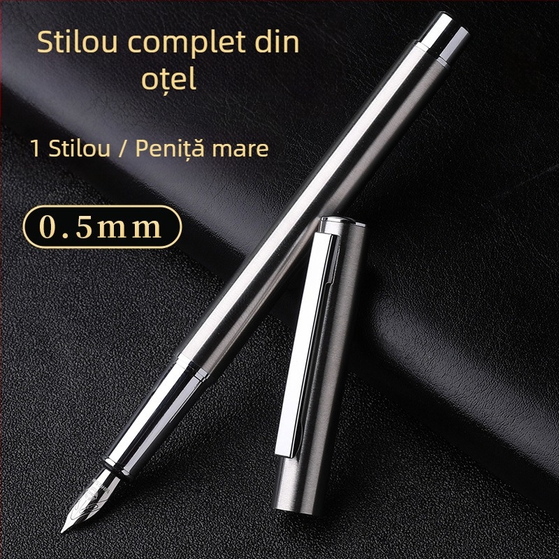 Stilou metalic din oțel integral pentru caligrafie, schițe și semnătură