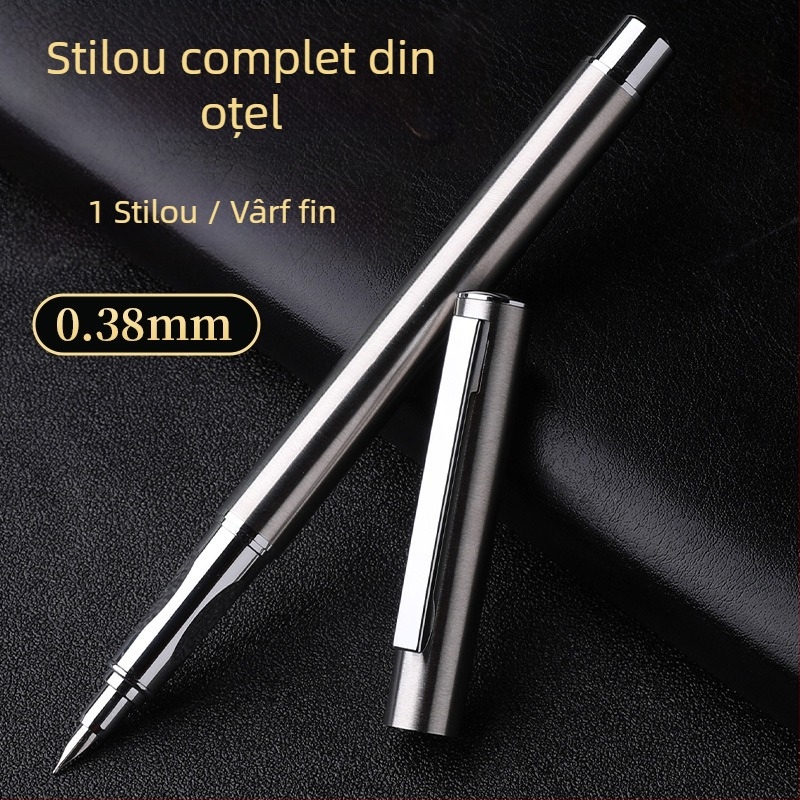 Stilou metalic din oțel integral pentru caligrafie, schițe și semnătură